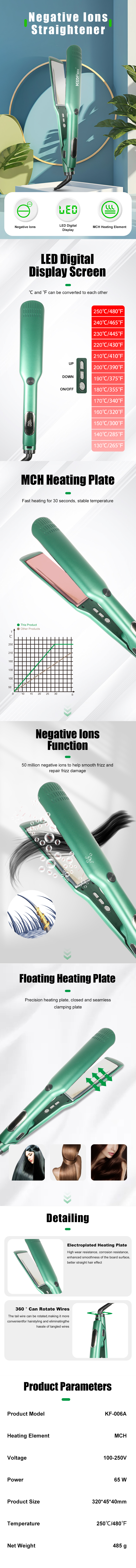 006A negative iron hair straightener details page
